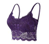 Women Everyday Bras Stylish Floral Lace Padded Bra with Double Straps Soft Comfy Non-Wired Brassiere Ladies Girls Camisole Underwear Wireless Bralette Cami Bralet Orders My Order Purple