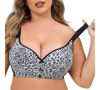 Women Everyday Leopard Print Front Closure Button Bras Seamless Wireless Pure Cotton Soft Cup Large Size Bra