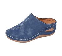 Women Extra Wide Fit Suede Clogs Orthopedic Wedge Mules Shoes Summer Closed Toe Sandals Outdoor Comfortable Slip on Walking Shoes for Beach Vacation,Evening Strolls Size 3-8 Blue