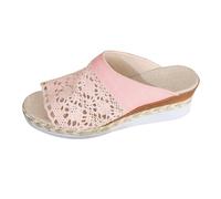 Women Extra Wide Fit Wedges Platform Wedge Sandals Large Thick Bottom Hollowed Out Fish Mouth With A Straight Slope And Slippers White Sandals for Women Wide Ladies Sandles Size 7 (Pink,6.5)