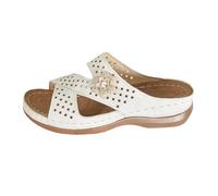 Women Extra Wide Fit Wedges Womens Sliders Size 5 Women's Summer New Flowers Stitching Solid Color Shallow Mouth Round Head Casual Open Toe Slope Heel Sliders Womens Size 6 Glitter Slippers (White,5)