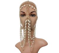 Women Face Chain With Faux Pearl Pendant Masquerade Veil Headband