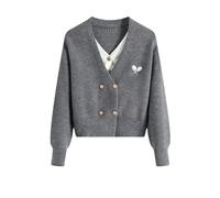 Women Fake Two Pieces Knit Cardigan V-Neck Long Sleeves Casual Sweaters Double Breasted Jumpers Gray XXL(Us-14)