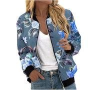 Women Fall Bomber Jackets Casual Baseball Collar Zip Up Coats Outerwear Casual Lightweight Flight Jackets Outwear Floral Print Sport Jacket with Pocket Ladies Windbreaker Zip Jacket with Ribbed Cuffs