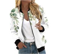 Women Fall Bomber Jackets Casual Baseball Collar Zip Up Coats Outerwear Casual Lightweight Flight Jackets Outwear Floral Print Sport Jacket with Pocket Ladies Windbreaker Zip Jacket with Ribbed Cuffs
