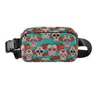 Women Fanny Packs Cute Waterproof Everywhere Belt Bag Colorful Sugar Skull Rose Green Waist Pouches for Men, Colorful Sugar Skull Rose Green, 8 x 5.3 x 2.3 inch, Funny Cute, Colorful Sugar Skull Rose