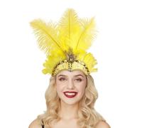Women Fascinator Hat Fashionable Solid Color Feather Fascinators Hat With Sequins Ladies Retro Elegant Flower Hair Headband Ladies Feather Elegant Headband for Church Banquet Dance (Yellow, One Size)