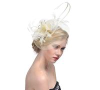 Women Fascinator Hat Flower Feather Headband Flapper Pillbox Hat Bowler Mini Top Hat Hair Clips Race Ascot Hat Bridal Wedding Headdress Headpieces Hair Accessories for Evening Party Prom Church Beige