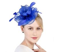 Women Fascinator Hat for Wedding Tea Party Fascinatos Organza Flower Feather Fascinators Headband Elegant Headwear Hair Accessories for Ascot Evening Church Royal Blue