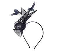 Women Fascinator Hat Solid color Elegant Ladies Retro Feather Mesh Net Wedding Hats Simple Mesh Ribbons Feathers Vintage Hair Accessories For Women Perfect for Weddings Cocktail (Navy, One Size)