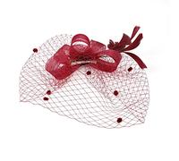Women Fascinator Hat with Flower Mesh Veil Feathers Tea Party Church Cocktail Headband Wedding Bride Hair Clip Vintage Fancy Ladies Girls Headwear (UK, Alpha, One Size, wine red)