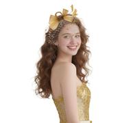 Women Fascinator Hat with Flower Mesh Veil Feathers Tea Party Church Cocktail Headband Wedding Bride Hair Clip Vintage Fancy Ladies Girls Headwear (UK, Alpha, One Size, Gold)