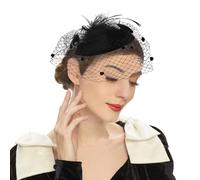 Women Fascinator Hat with Mesh Veil Feathers Flower Headband Tea Party Hair Clip Vintage Elegant Ladies Headwear for Church Cocktail Wedding (UK, Alpha, One Size, Black)