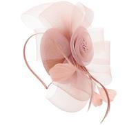 Women Fascinator Headband for Special Events, Classic Blush | Mesh Veil, Plume Cloth Metal Plastic Details, Elegant Charming Style, Comfortable Wear for Festivals