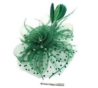 Women Fascinators Feather Flower Mesh Net Hat Church Flapper Ladies Weddings Cocktail Headpieces Tea Party Elegant Hair Accessories Bithday Gift Green