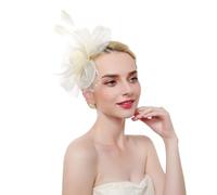 Women Fascinators Hat Flower Mesh Ribbons Feathers Wedding Hat Feather Mesh Wedding Bridal Flower Headband Party Hat Hair Fascinators Headband Accessories for Church Dance Party (Beige, One Size)