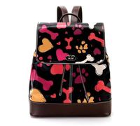 Women Fashion Backpack Abstract Seamless Paw Hearts and Bones Soft Faux Leather Flap Shoulder Bag College School Travel Bag