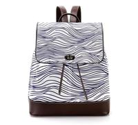 Women Fashion Backpack Big Waves in Linear Style Nautical Pattern Soft Faux Leather Flap Shoulder Bag College School Travel Bag
