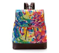Women Fashion Backpack Colorful Puzzle Circle Background Soft Faux Leather Flap Shoulder Bag College School Travel Bag