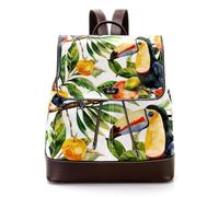 Women Fashion Backpack Colorful Toucan Birds and Tropical Fruit Plants Soft Faux Leather Flap Shoulder Bag College School Travel Bag