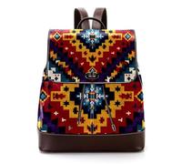 Women Fashion Backpack Colorful Tribal Ethnic Indian Texture Soft Faux Leather Flap Shoulder Bag College School Travel Bag