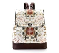 Women Fashion Backpack Elegant Floral Elements in Sage Green Beige and Warm Browns Soft Faux Leather Flap Shoulder Bag College School Travel Bag