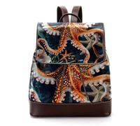 Women Fashion Backpack Octopus Sea Star Aesthetic Ocean Pattern Soft Faux Leather Flap Shoulder Bag College School Travel Bag