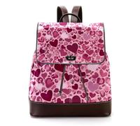 Women Fashion Backpack Seamless Heart Leopard Print Pink Tones Soft Faux Leather Flap Shoulder Bag College School Travel Bag