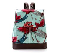 Women Fashion Backpack Seamless Red Maple Leaf and Dragonflies Soft Faux Leather Flap Shoulder Bag College School Travel Bag