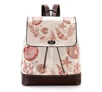 Women Fashion Backpack Set of Ocean Seashells in a Circle Soft Faux Leather Flap Shoulder Bag College School Travel Bag