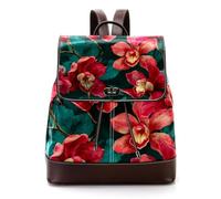 Women Fashion Backpack Tropical Summer Red Watercolor Floral Background Soft Faux Leather Flap Shoulder Bag College School Travel Bag