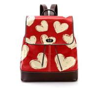Women Fashion Backpack Valentine's Day Cream Hearts on a Red Background Soft Faux Leather Flap Shoulder Bag College School Travel Bag