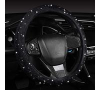 Women Fashion Black Velvet Bling Steering Wheel Cover with Black Diamonds, 15 inch Standard Glitter Rhinestone Car Wheel Cover Sparkling, Full Covered