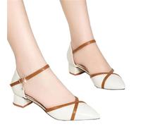 Women Fashion Buckle Strap Pearl Square Heel Shoes Lady Leisure Elegant Office Career Pumps(Color 03,40)