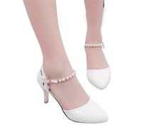 Women Fashion Buckle Strap Pearl Square Heel Shoes Lady Leisure Elegant Office Career Pumps(Color 07,35)