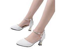Women Fashion Buckle Strap Pearl Square Heel Shoes Lady Leisure Elegant Office Career Pumps(Color 08,36)