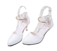 Women Fashion Buckle Strap Pearl Square Heel Shoes Lady Leisure Elegant Office Career Pumps(Color 09,39)