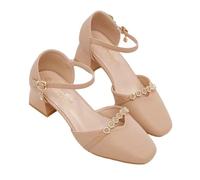 Women Fashion Buckle Strap Pearl Square Heel Shoes Lady Leisure Elegant Office Career Pumps(Color 10,40)