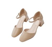 Women Fashion Buckle Strap Pearl Square Heel Shoes Lady Leisure Elegant Office Career Pumps(Color 13,35)