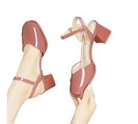 Women Fashion Buckle Strap Pearl Square Heel Shoes Lady Leisure Elegant Office Career Pumps(Color 14,35)