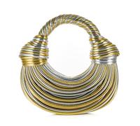 Women Fashion Hand-woven Evening Clutch Bag Creative Noodles Underarm Hobo Top Handle Satchel Handbag For Party Wedding, Gold Silver, One Size