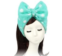 Women Fashion Lovely Soft Fleece Bowknot Bow Makeup Cosmetic Shower Elastic Hair Band Hairlace Headband(Pink Polka dots)