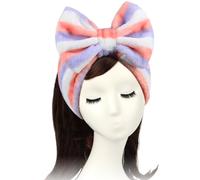 Women Fashion Lovely Soft Fleece Bowknot Bow Makeup Cosmetic Shower Elastic Hair Band Hairlace Headband(Pink Polka dots)