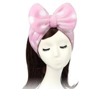 Women Fashion Lovely Soft Fleece Bowknot Bow Makeup Cosmetic Shower Elastic Hair Band Hairlace Headband(Pink Polka dots)