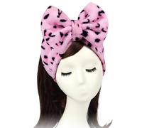 Women Fashion Lovely Soft Fleece Bowknot Bow Makeup Cosmetic Shower Elastic Hair Band Hairlace Headband(Pink Polka dots)