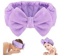 Women Fashion Lovely Soft Fleece Bowknot Bow Makeup Cosmetic Shower Elastic Hair Band Hairlace Headband(Pink Polka dots)