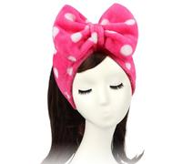 Women Fashion Lovely Soft Fleece Bowknot Bow Makeup Cosmetic Shower Elastic Hair Band Hairlace Headband(Pink Polka dots)
