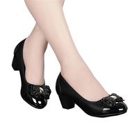 Women Fashion Plus Size Black Leather Spring Office Career High Heel Shoes Lady Casual Comfort Work Pumps(Style4,39)