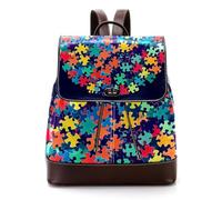 Women Fashion Purse Backpack, Colorful Puzzle Circle Abstract Background Faux Leather Rucksack Shoulder Bag for Teen Girls