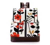 Women Fashion Purse Backpack, Cute Flowers Leaves with Stripes Repeat Pattern Faux Leather Rucksack Shoulder Bag for Teen Girls